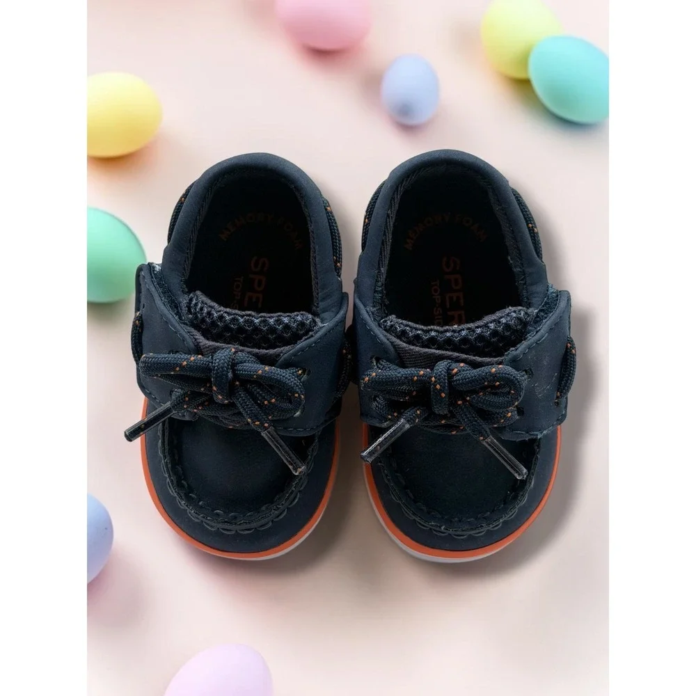 Sperry Top-Sider Toddler Navy Orange Mesh Boat Shoes Loafers Memory Foam